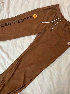 Carhartt Brown Logo Jogger Sweatpants with Yellow Accent
